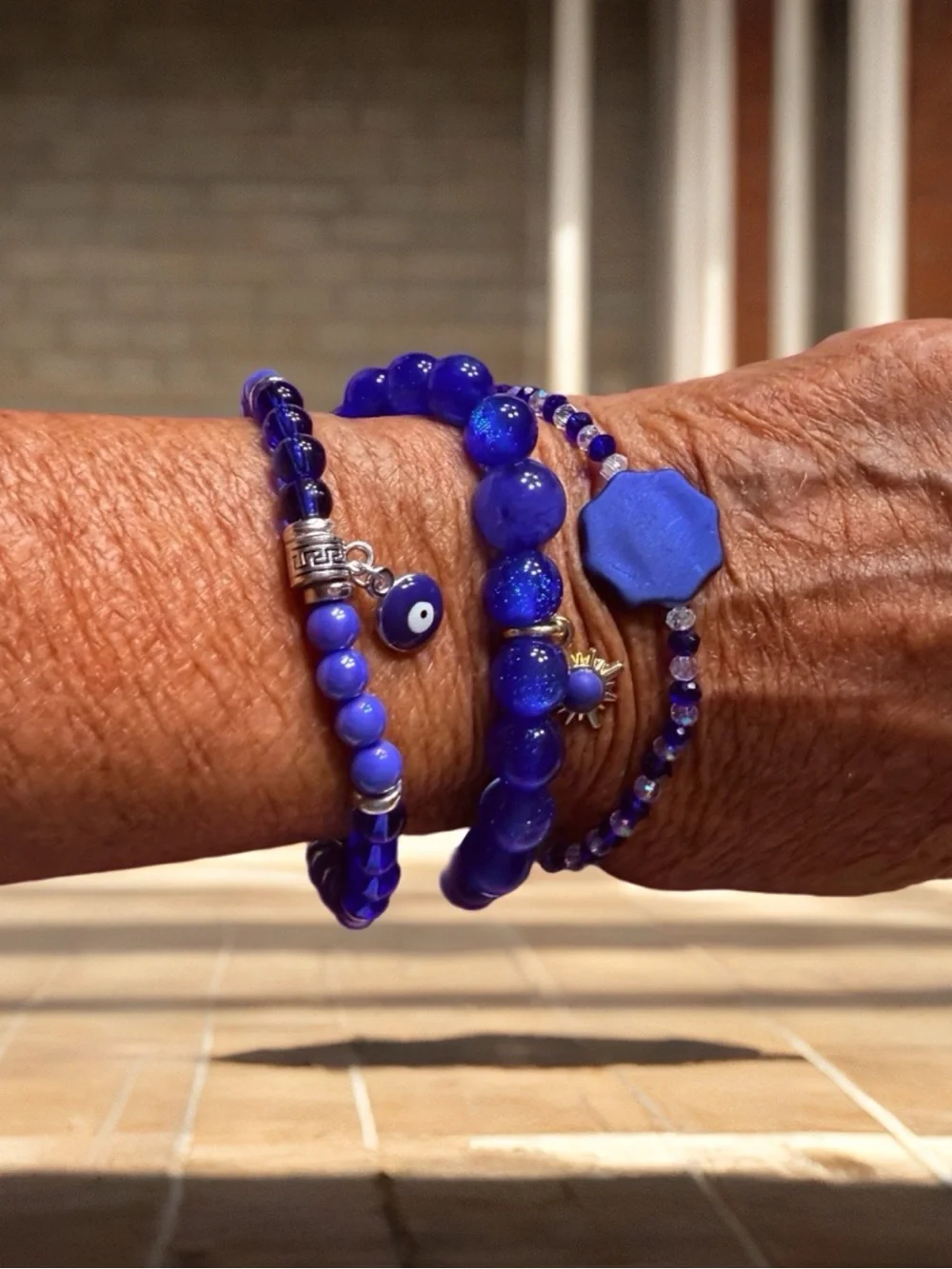 Hand Crafted Cobalt Blue Beaded Bracelet Stack for Women